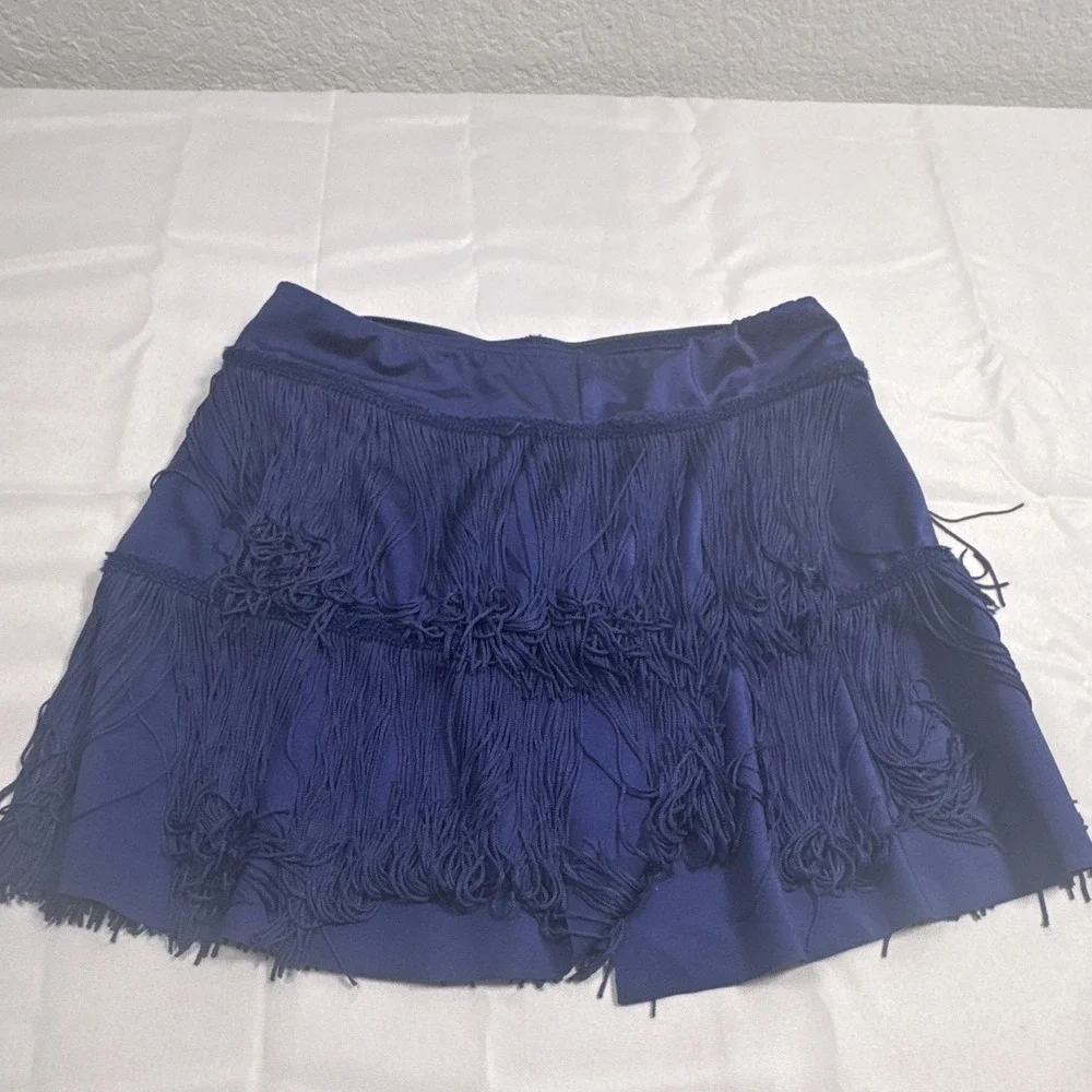 WEISSMAN Girls Blue Fringe Dance Skirt Satin 82% Nylon 18% Spandex 12464 - Picture 1 of 3